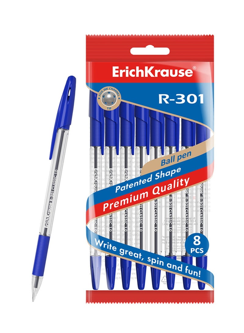 ErichKrause قلم حبر جاف R-301 بثماني قطع مع مقبض مطاطي طرف 1.0 مم حبر أزرق - Image 1