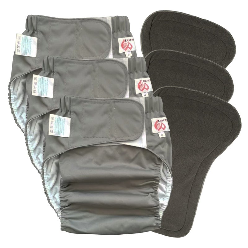 Lmaray 3 Pack Adult Cloth Diapers with Oversized Diaper Inserts TPU Waterproof Nappy Reusable Washable Elderly Incontinence Care Protection Nappies Underwear for Men or Women Waist 236354 Inches M 