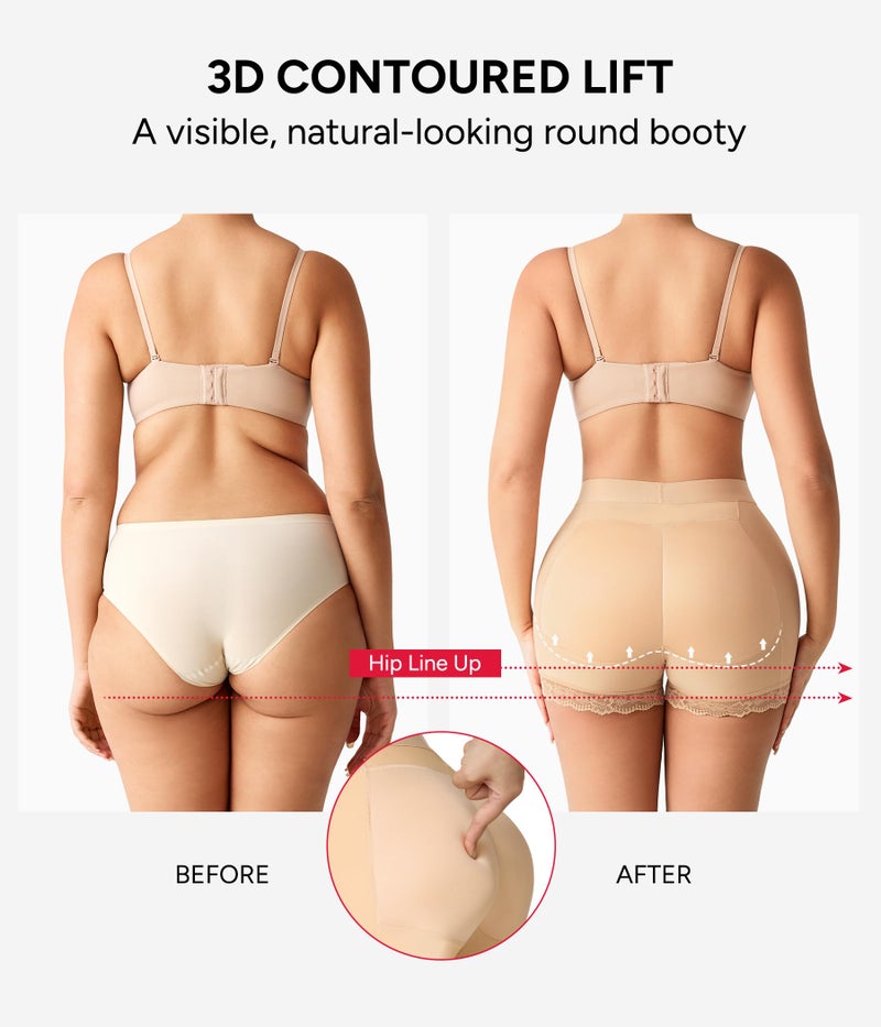 Nebility Butt Lifting Shapewear with Butt Pads - Padded Underwear for Women Booty Lifter Shorts Lace Hip Enhancer Beige - Image 2