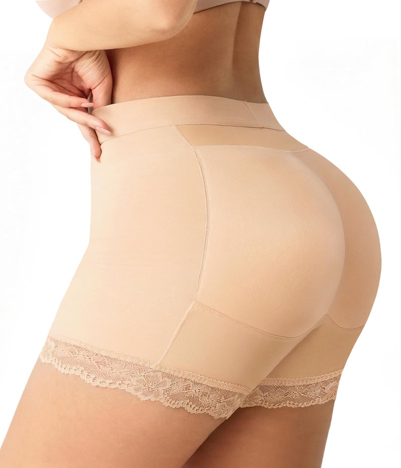 Nebility Butt Lifting Shapewear with Butt Pads - Padded Underwear for Women Booty Lifter Shorts Lace Hip Enhancer Beige - Image 1
