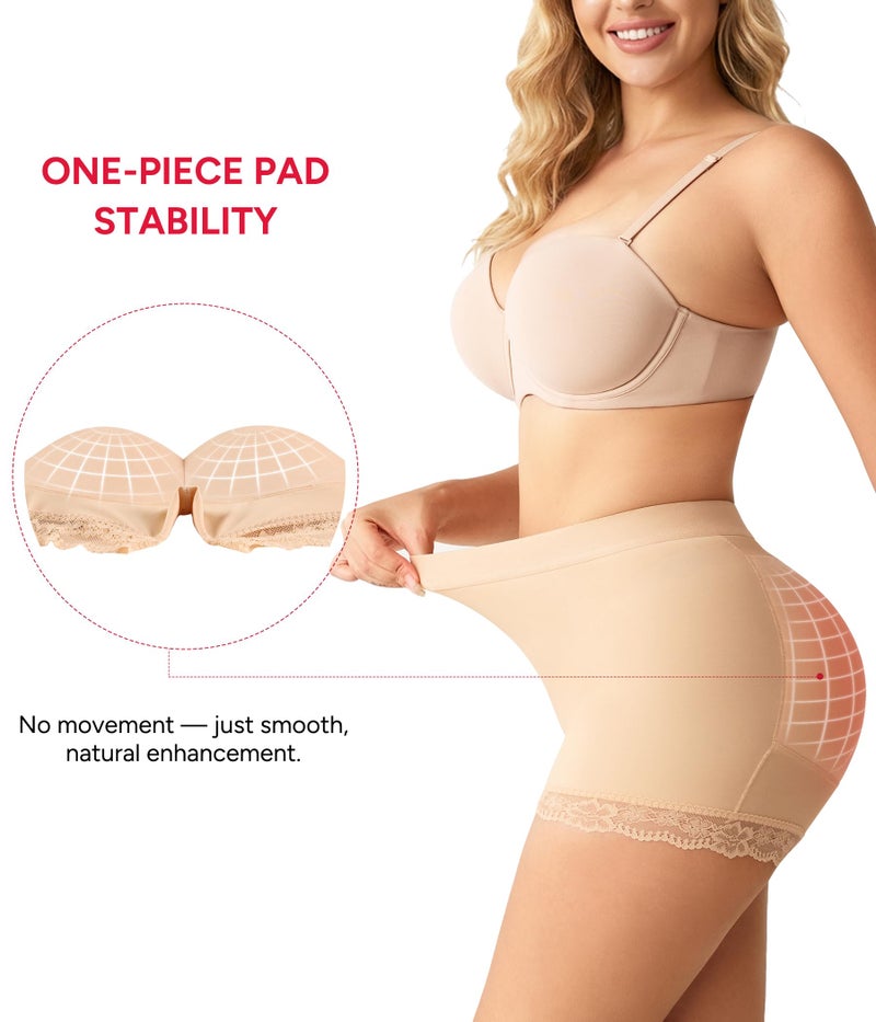 Nebility Butt Lifting Shapewear with Butt Pads - Padded Underwear for Women Booty Lifter Shorts Lace Hip Enhancer Beige - Image 4