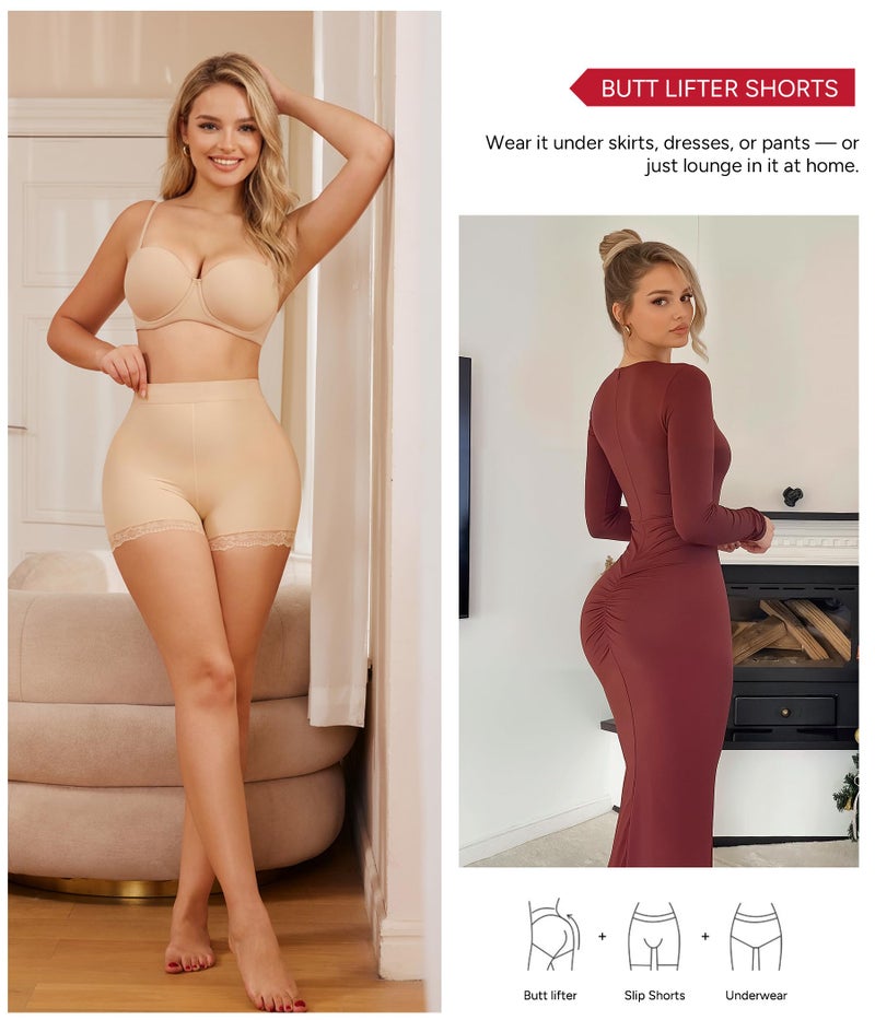 Nebility Butt Lifting Shapewear with Butt Pads - Padded Underwear for Women Booty Lifter Shorts Lace Hip Enhancer Beige - Image 5