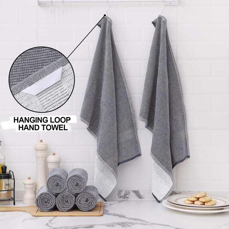 Homaxy Premium Kitchen Towels(18â€x 28â€, 6 Pack), Large Cotton Kitchen Hand Towels, Flat and Terry Dish Towels, 380 GSM Highly Absorbent Tea Towel Set with Hanging Loop, Grey - Image 3