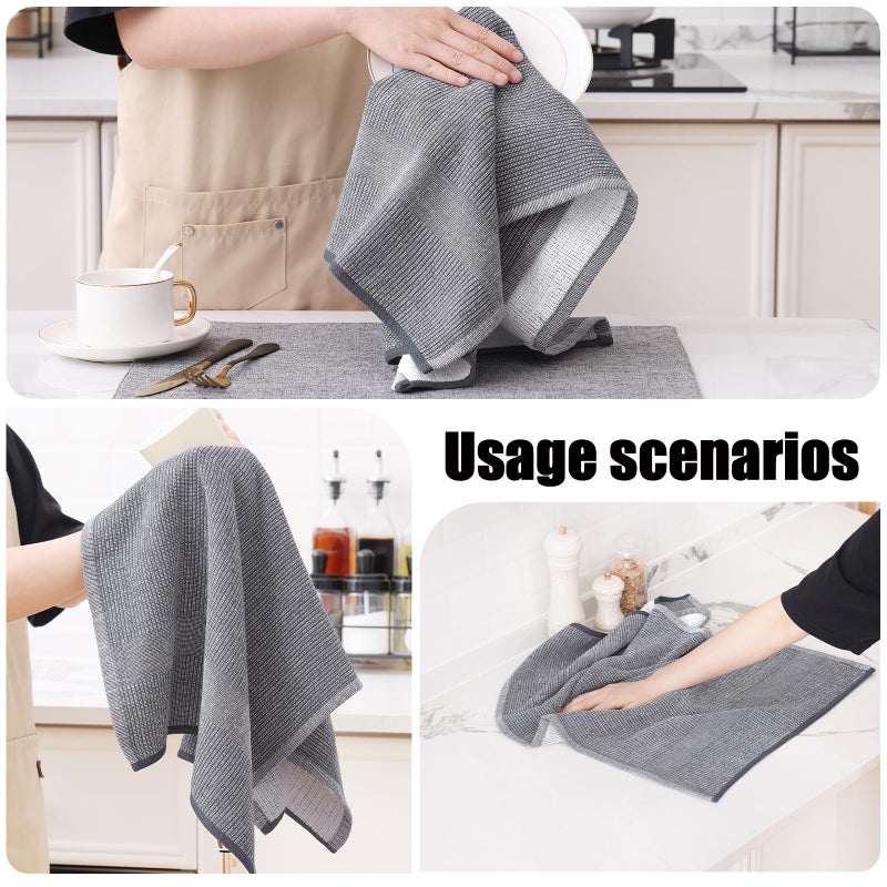 Homaxy Premium Kitchen Towels(18â€x 28â€, 6 Pack), Large Cotton Kitchen Hand Towels, Flat and Terry Dish Towels, 380 GSM Highly Absorbent Tea Towel Set with Hanging Loop, Grey - Image 4