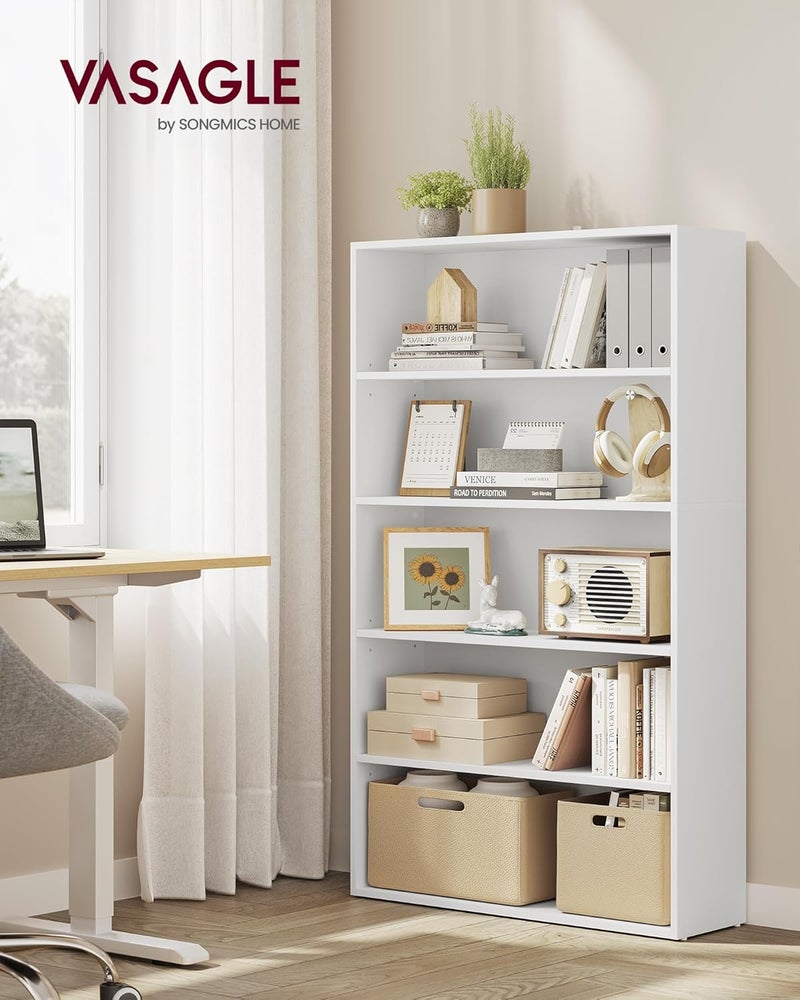 VASAGLE Custos Collection - Bookshelf, 5-Tier Bookcase, Book Shelf, Open Storage Shelf, 9.4 x 30 x 52.8 Inches, for Living Room, Home Office, Dinning Room, Cloud White - Image 2
