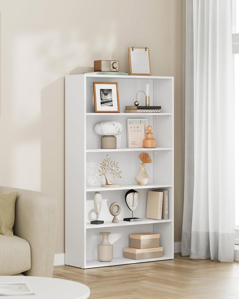 VASAGLE Custos Collection - Bookshelf, 5-Tier Bookcase, Book Shelf, Open Storage Shelf, 9.4 x 30 x 52.8 Inches, for Living Room, Home Office, Dinning Room, Cloud White - Image 4