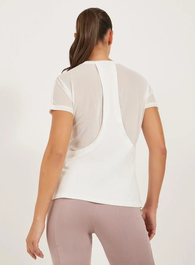 Styli Active White Racerback Solid Activewear T-Shirt