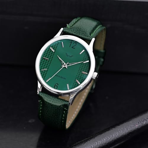 LOUIS DEVIN Green Leather Strap Analog Wrist Watch for Men (Green Dial) | LD-WT077-GRN - Image 3