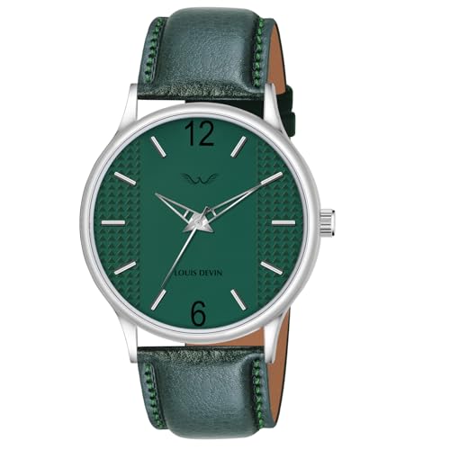 LOUIS DEVIN Green Leather Strap Analog Wrist Watch for Men (Green Dial) | LD-WT077-GRN - Image 1