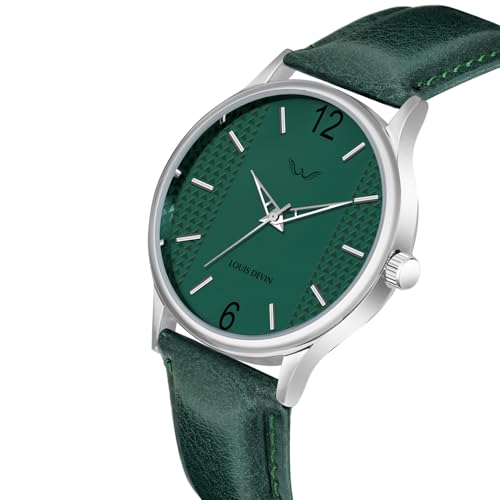 LOUIS DEVIN Green Leather Strap Analog Wrist Watch for Men (Green Dial) | LD-WT077-GRN - Image 4