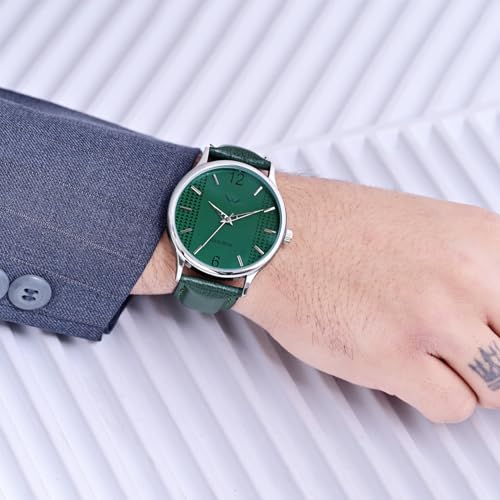 LOUIS DEVIN Green Leather Strap Analog Wrist Watch for Men (Green Dial) | LD-WT077-GRN - Image 2