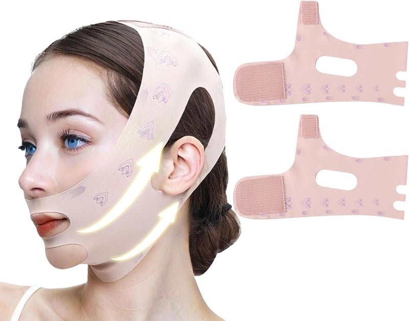 2-piece jaw strap for sleep, plastic V-face mask, women's double chin improver, breathable and comfortable jaw line mask, night skin care face cover. - Image 3
