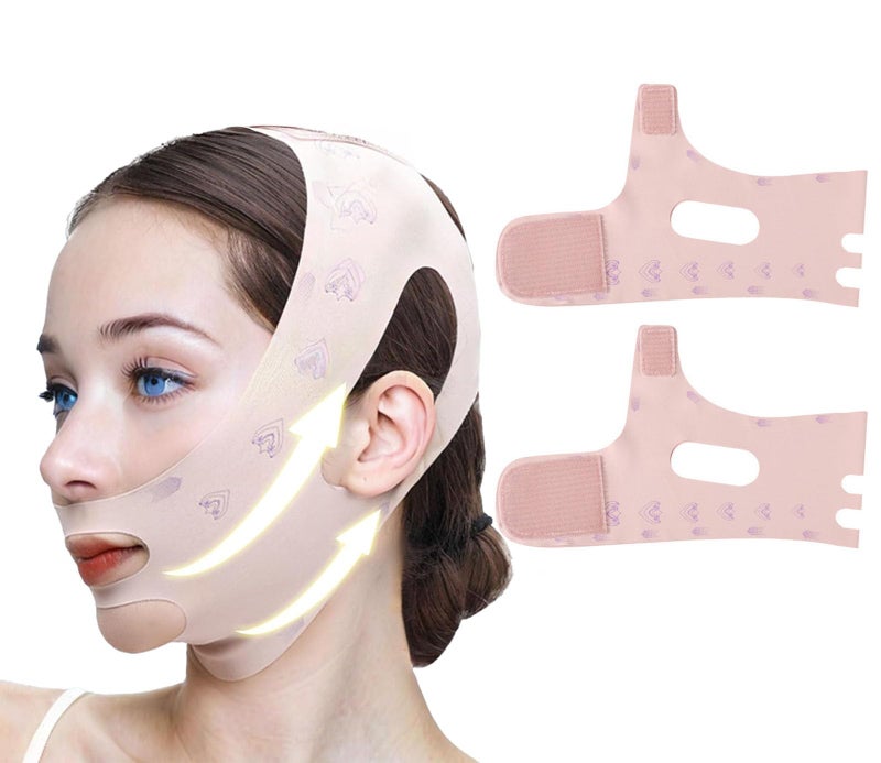 2-piece jaw strap for sleep, plastic V-face mask, women's double chin improver, breathable and comfortable jaw line mask, night skin care face cover. - Image 1