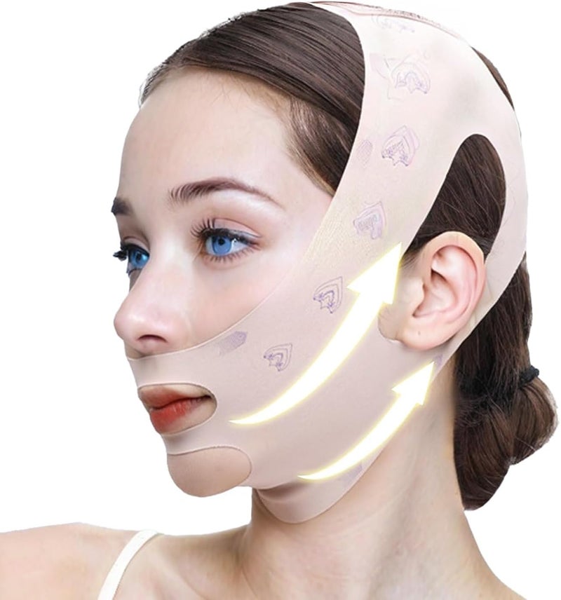 2-piece jaw strap for sleep, plastic V-face mask, women's double chin improver, breathable and comfortable jaw line mask, night skin care face cover. - Image 2