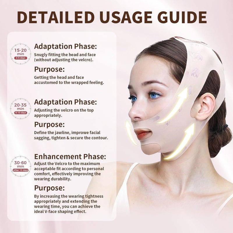 2-piece jaw strap for sleep, plastic V-face mask, women's double chin improver, breathable and comfortable jaw line mask, night skin care face cover. - Image 4