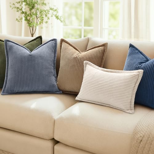 Mecatny Corduroy Summer Throw Pillow Covers 20x20 Set of 2, Neutral Decorative Soft Boho Couch Pillow Covers with Broadside for Sofa Living Room, Khaki - Image 2