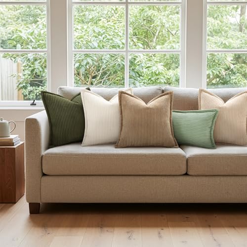 Mecatny Corduroy Summer Throw Pillow Covers 20x20 Set of 2, Neutral Decorative Soft Boho Couch Pillow Covers with Broadside for Sofa Living Room, Khaki - Image 3