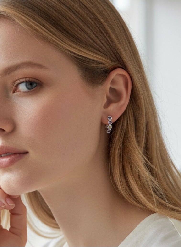 Elegance Elegant 925 Silver Earrings For Women Inlaid With Colored Stones - Image 2