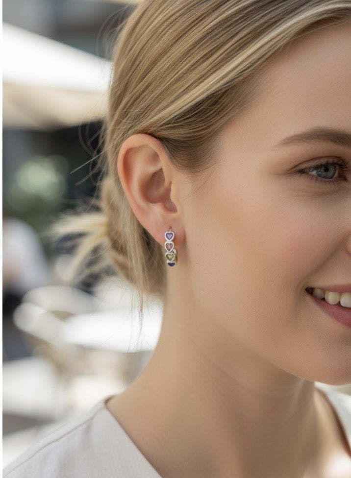 Elegance Elegant 925 Silver Earrings For Women Inlaid With Colored Stones - Image 3