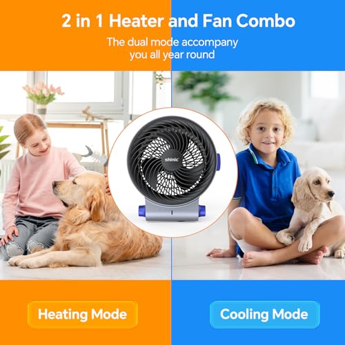 shinic Desk Fan and Heater Combo, Portable Cooling Air Circulator Fan, Tip-Over & Overheat Protection, Turbo Fan Space Heater Combo for Indoor Use Office, Bedroom, Living Room, ETL Listed - Image 3