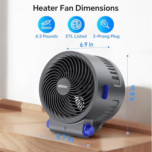 shinic Desk Fan and Heater Combo, Portable Cooling Air Circulator Fan, Tip-Over & Overheat Protection, Turbo Fan Space Heater Combo for Indoor Use Office, Bedroom, Living Room, ETL Listed - Image 2