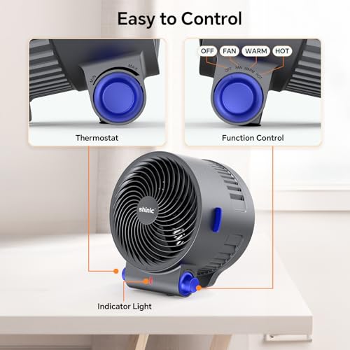 shinic Desk Fan and Heater Combo, Portable Cooling Air Circulator Fan, Tip-Over & Overheat Protection, Turbo Fan Space Heater Combo for Indoor Use Office, Bedroom, Living Room, ETL Listed - Image 4