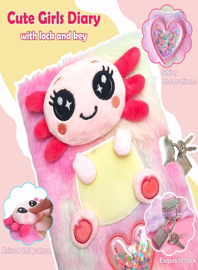 Kipwake Axolotl Diary Kit with lock,Axolotl Gifts,Set for Girls,Secret Diary Journal Notebook,Plush Carrier Bag,Multicolored Pen,Cute Keychains,Stickers,Idea Birthday Gift For Girls 5 6 7 8 9 10-12 Years Old - Image 2