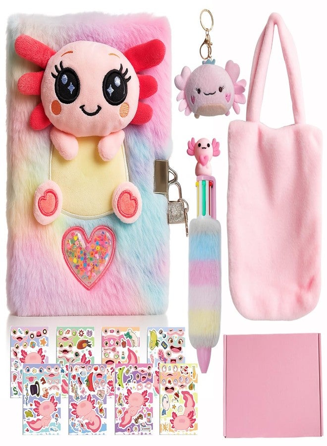 Kipwake Axolotl Diary Kit with lock,Axolotl Gifts,Set for Girls,Secret Diary Journal Notebook,Plush Carrier Bag,Multicolored Pen,Cute Keychains,Stickers,Idea Birthday Gift For Girls 5 6 7 8 9 10-12 Years Old - Image 1