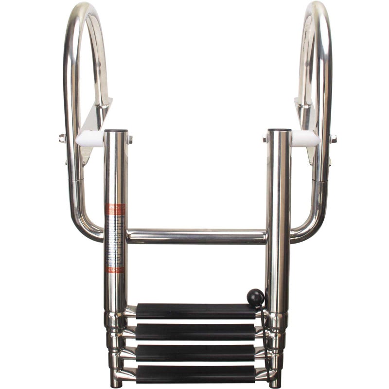 Mojiate 4Step Stainless Steel Pontoon Boat Ladder  Foldable Telescoping Rear Entry Swim Deck Ladder with Wide Pedals  Handrails  Heavy Duty Marine Grade 316 Stainless Steel