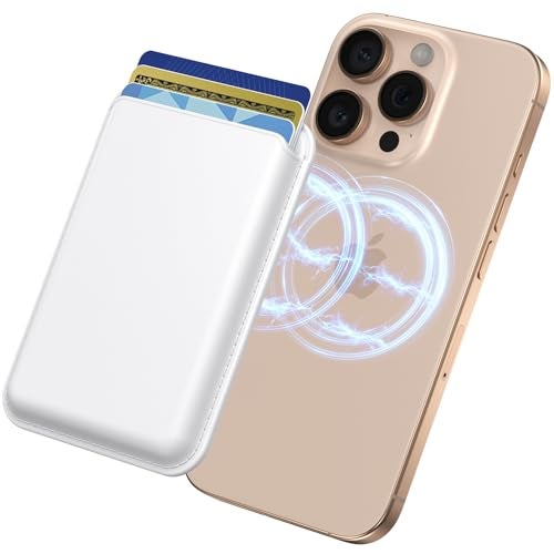 Meliya Magnetic Wallet Card Holder (MagFit) Designed for MagSafe for iPhone 16 Plus Pro Max, iPhone 15, iPhone 14, iPhone 13, iPhone 12 Models, Unisex Adult Leather Magnetic Card Wallet Holder (White) - Image 1