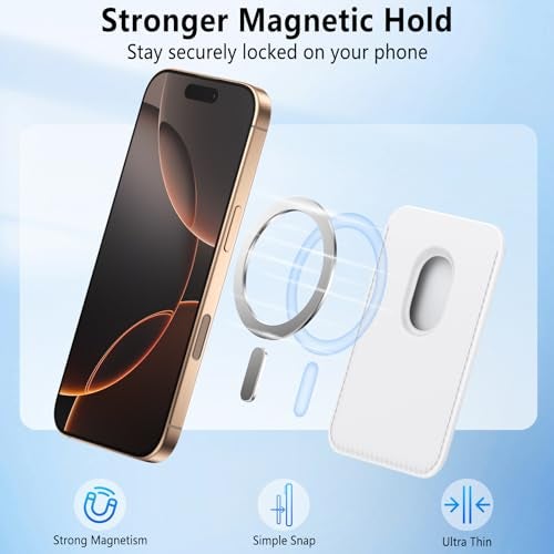Meliya Magnetic Wallet Card Holder (MagFit) Designed for MagSafe for iPhone 16 Plus Pro Max, iPhone 15, iPhone 14, iPhone 13, iPhone 12 Models, Unisex Adult Leather Magnetic Card Wallet Holder (White) - Image 2