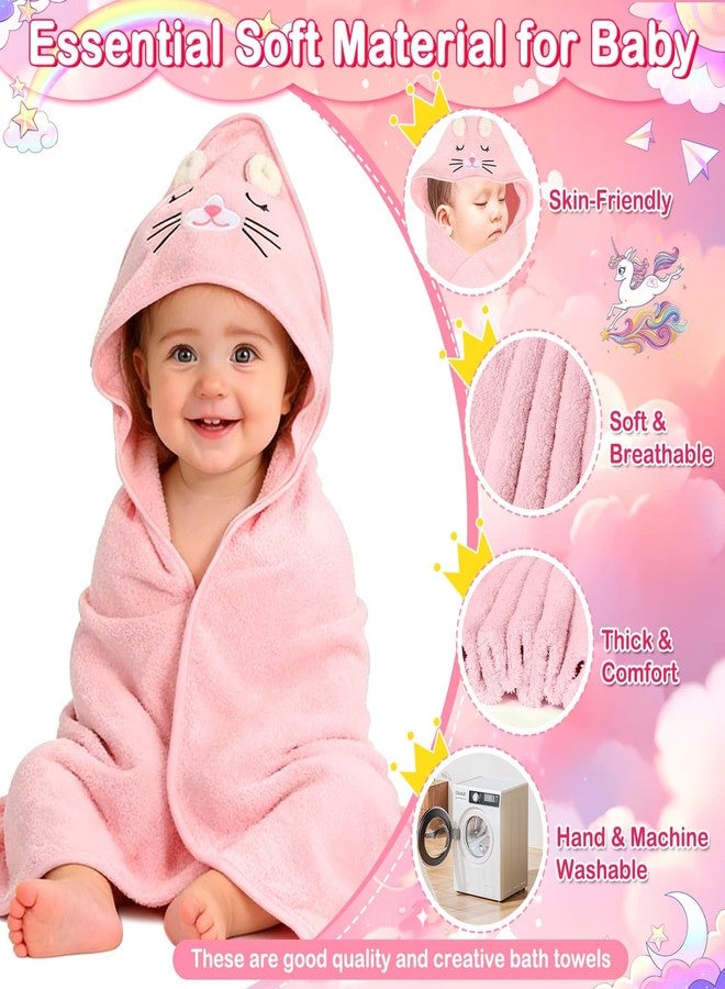 Flasoo 14 Pcs Baby Towel Set, Soft Baby Bath Towels and Washcloths Set, 4 Pcs 32x32 in Cute Animal Hooded Baby Towel and 10 Pcs Baby Washcloths for Infants, Toddlers and Kids - Image 4