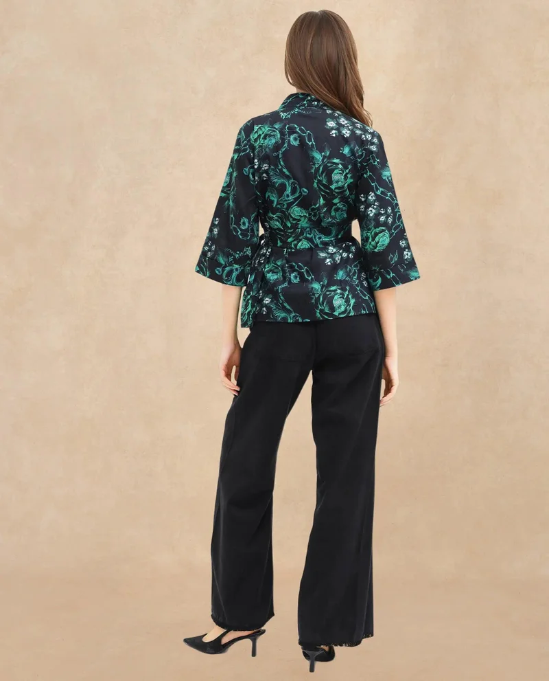Rareism Women's Tropical Printed Wrap Top