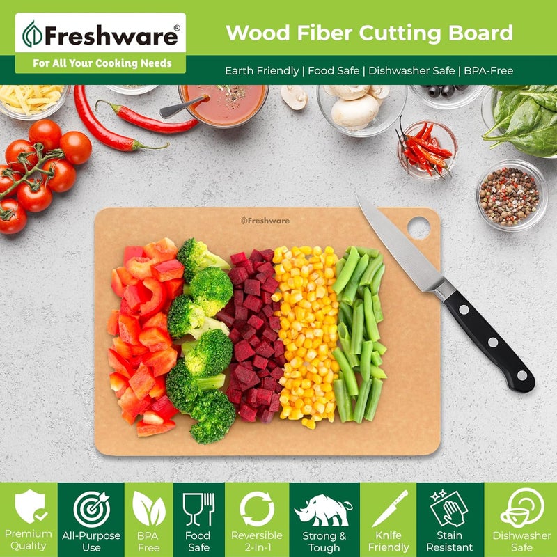 Freshware ألواح تقطيع خشبية من فريش وير للمطبخ آمنة في غسالة الصحون متوسطة 12 × 9 وكبيرة 15 × 11.25 مجموعة من 2 طبيعية - Image 3