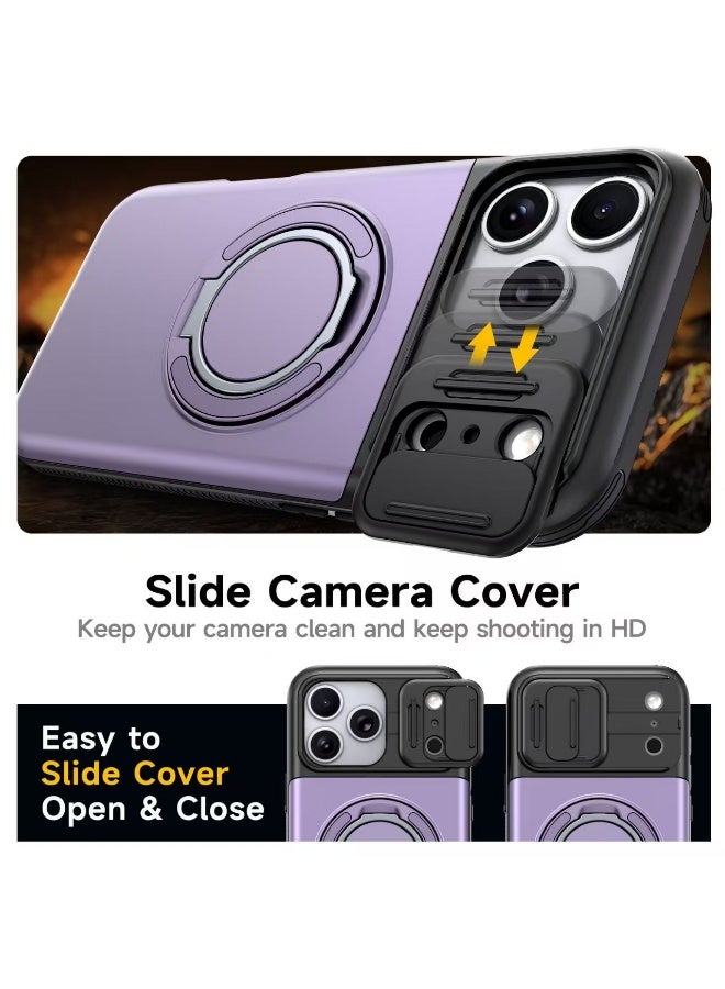 iPhone 17 Pro Max Shockproof Case with Sliding Camera Cover, Magnetic 360° Rotating Ring Holder, Hidden Card Slot, Soft Touch Design & Full Corner Protection - Image 4