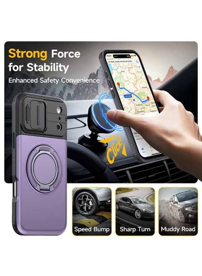 iPhone 17 Pro Max Shockproof Case with Sliding Camera Cover, Magnetic 360° Rotating Ring Holder, Hidden Card Slot, Soft Touch Design & Full Corner Protection - Image 2
