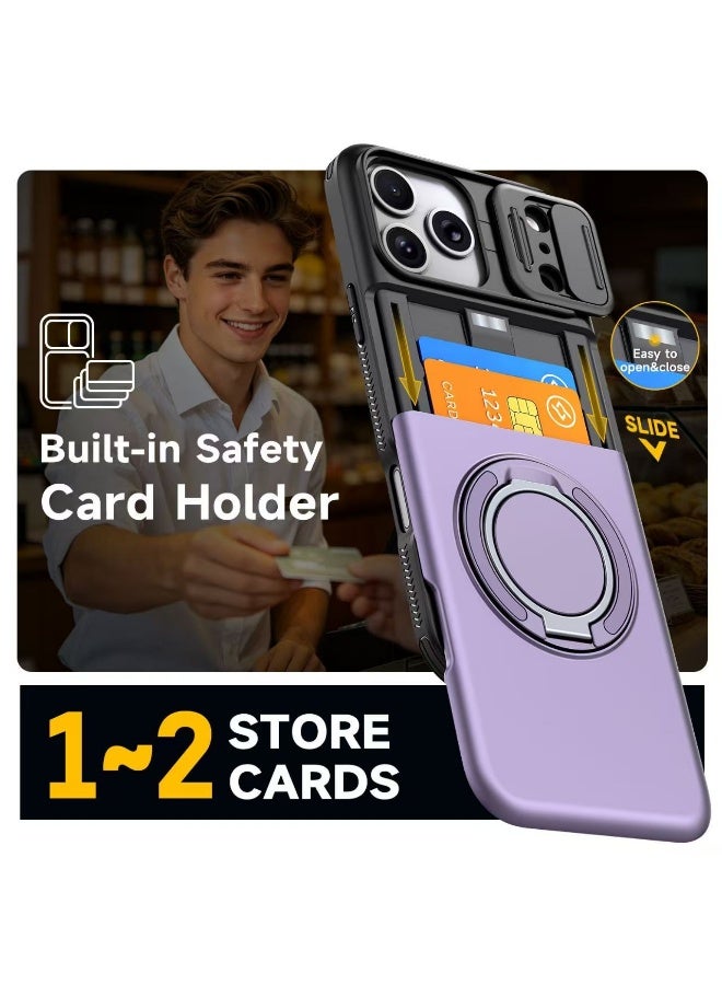 iPhone 17 Pro Max Shockproof Case with Sliding Camera Cover, Magnetic 360° Rotating Ring Holder, Hidden Card Slot, Soft Touch Design & Full Corner Protection - Image 3