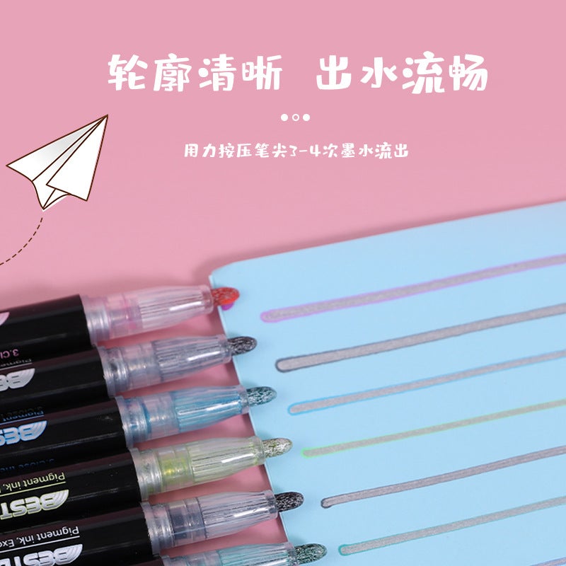 Punctuation Rm1547 Double Line Outline Pen 12 Colors Silver Double Line Pen Hand-Painted Christmas Greeting Card Marker Pen Color Pen - Image 5