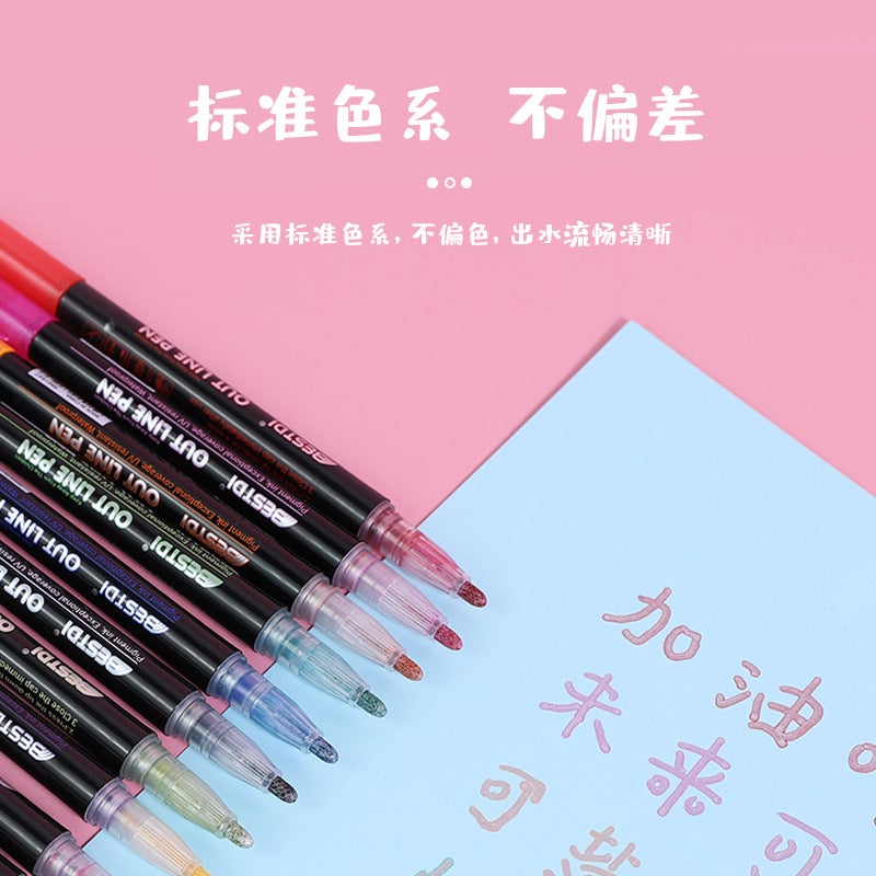 Punctuation Rm1547 Double Line Outline Pen 12 Colors Silver Double Line Pen Hand-Painted Christmas Greeting Card Marker Pen Color Pen - Image 3