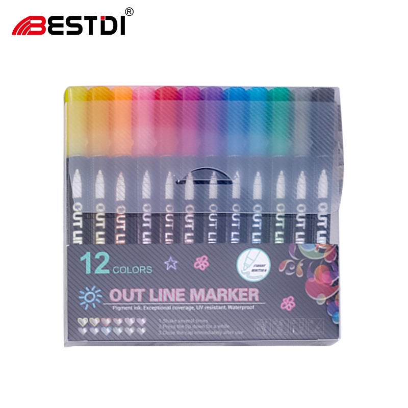 Punctuation Rm1547 Double Line Outline Pen 12 Colors Silver Double Line Pen Hand-Painted Christmas Greeting Card Marker Pen Color Pen - Image 1