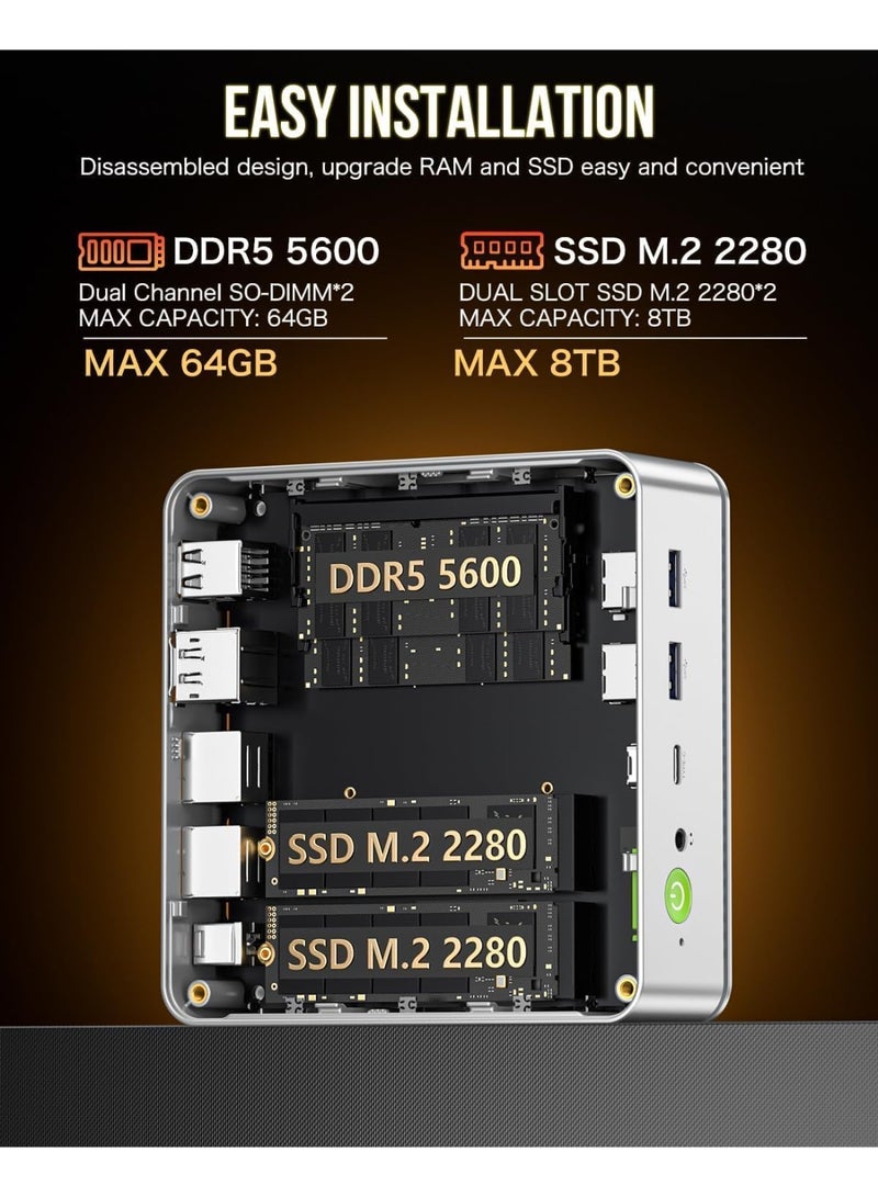 GMKtec Desktop Ultracompact Mini PC Ryzen 7, NucBox K8 Windows 11 Pro Dual NIC 2.5Gbps AMD R7 8845HS (Turbo 5.1GHz) Gaming Desktop Computer, 32GB DDR5 Dual Channel (16GB*2) 1TB PCIe4.0 SSD silver - Image 5