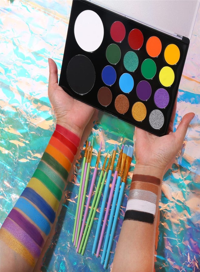 UCANBE Face Paint Kit + 10pcs Paint Brush Water Activated Body Paint SFX Makeup Palette for Cosplay Halloween Black White Face Painting Kits for Adults Matte Neon Special Effects Makeup Kit - Image 5