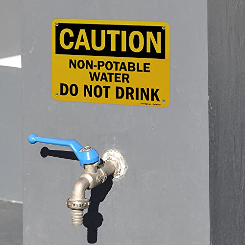 SmartSign - S-2835-AL-10 "Caution - Non-Potable Water, Do Not Drink" Sign | 7" x 10" Aluminum Black on Yellow - Image 3