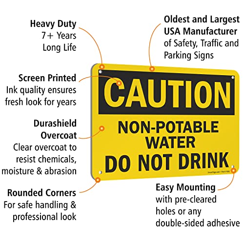 SmartSign - S-2835-AL-10 "Caution - Non-Potable Water, Do Not Drink" Sign | 7" x 10" Aluminum Black on Yellow - Image 4