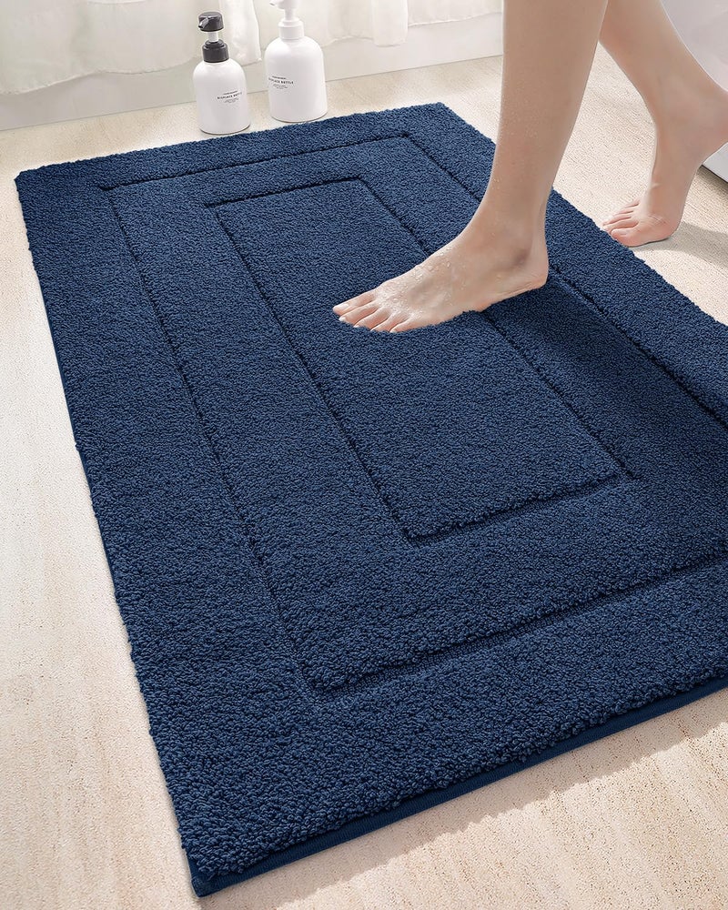 DEXI Bathroom Rug 43x24 Non Slip Washable Bath Mat for Shower Floor Extra Large Absorbent Soft Bathmat with Rubber Backing Quick Dry Microfiber Carpet Navy