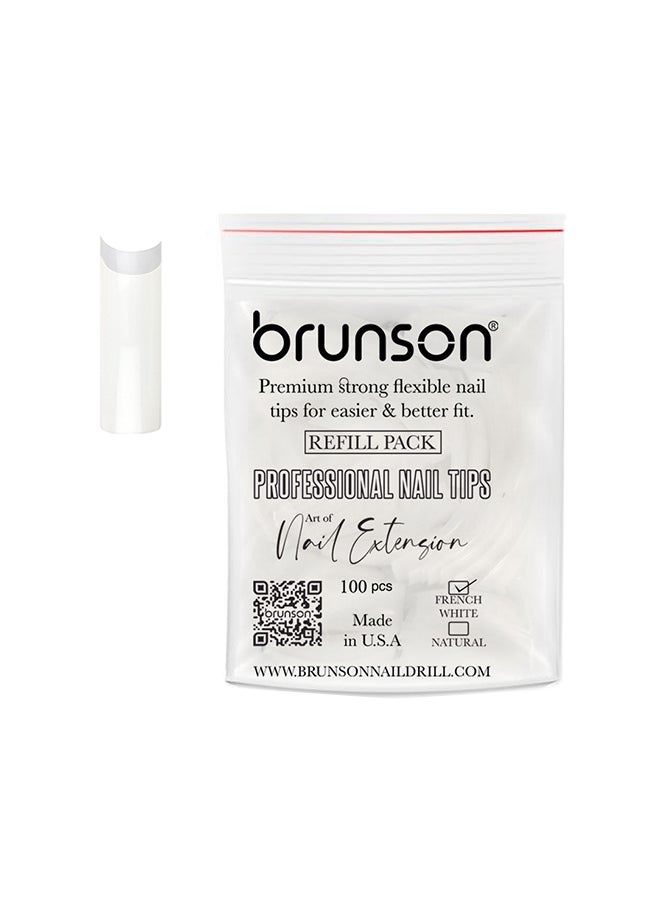 brunson نصائح أظافر زائفة كلاسيكية فرنسية بيضاء احترافية عبوة إعادة تعبئة 100 قطعة - الحجم 5, CLFCN5 - Image 1