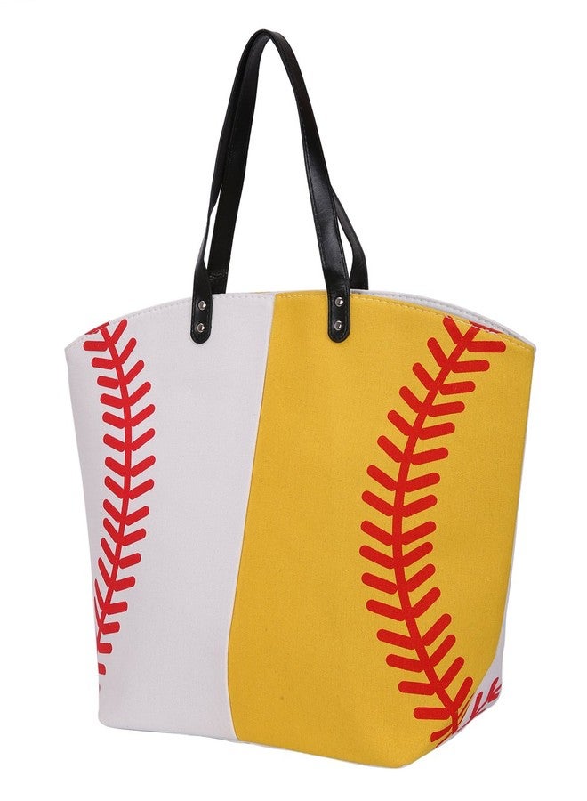 E-FirstFeeling Large Baseball Softball Tote Bag Sports Prints Utility Tote Handbag Travel Bag (Half baseball&softball) - Image 1