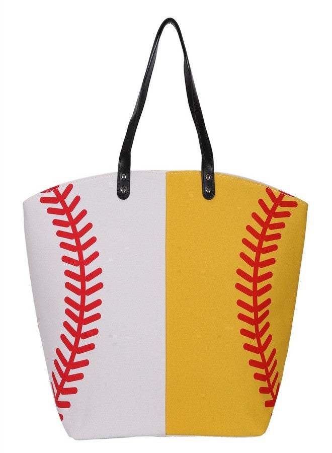 E-FirstFeeling Large Baseball Softball Tote Bag Sports Prints Utility Tote Handbag Travel Bag (Half baseball&softball) - Image 2