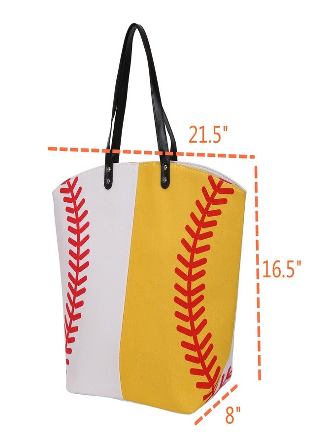 E-FirstFeeling Large Baseball Softball Tote Bag Sports Prints Utility Tote Handbag Travel Bag (Half baseball&softball) - Image 5
