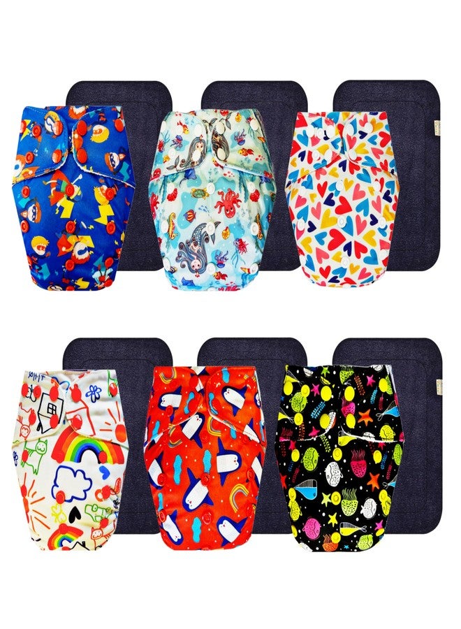 Dumbledo Premium Cloth Diaper with Black Insert (Pack of 6) | Soft & Gentle | 6-Layer Absorbent Pad | Quick Dry | Worry-Free Diapering | 3 Months - 3 Years | Unisex Baby - Image 1